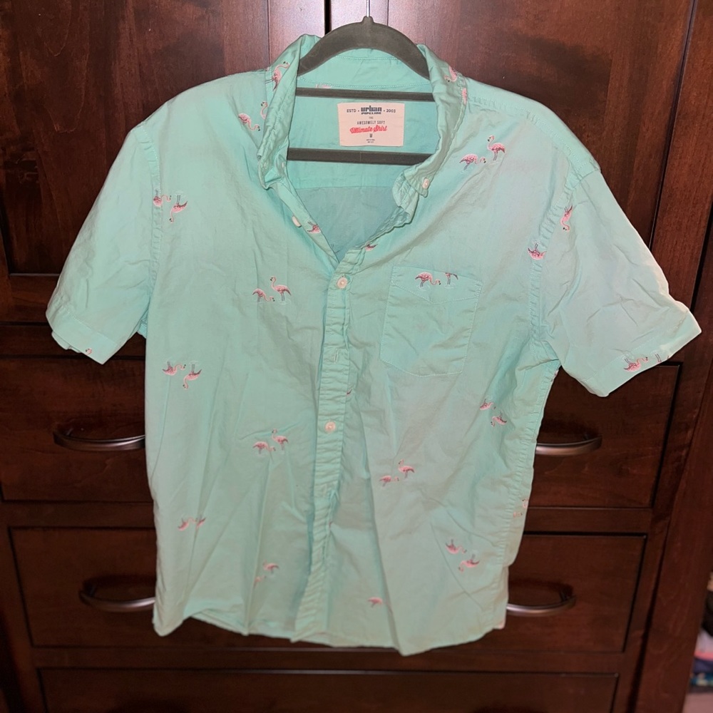Blue Flamingo Button Down
